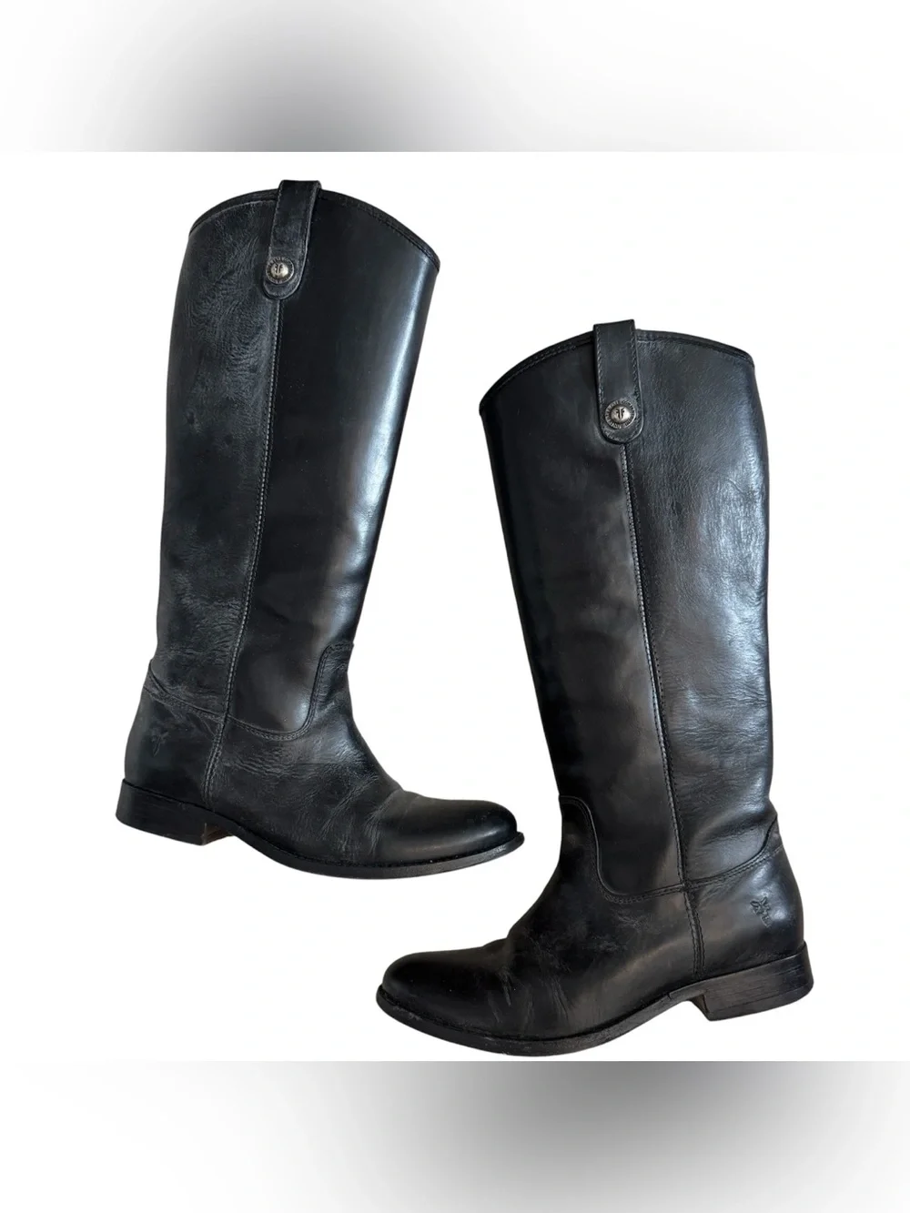 Frye Women's Black Button Tall Pull-on Riding Leather Ext. Calf Boots Sz 7B